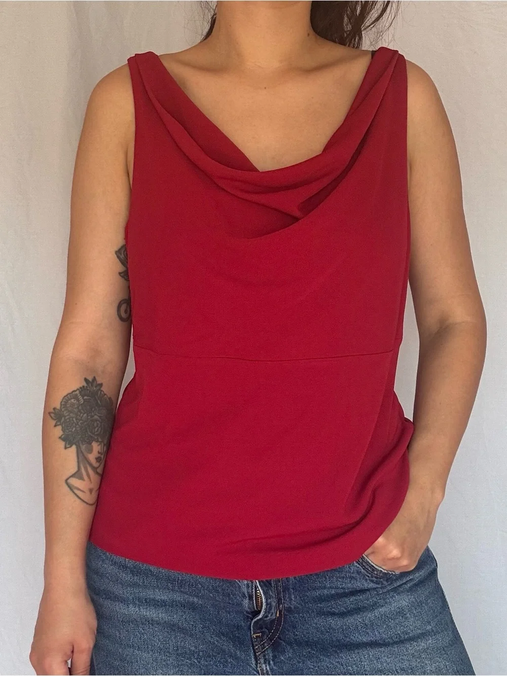 Women's Red Cowl Neck Sleeveless Camisole - Picture 1 of 7